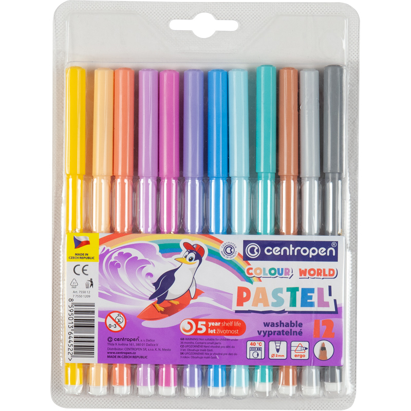 Фломастери пастельні CENTROPEN 7550/1209 TP, набір 12 шт.